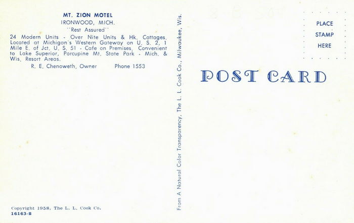 Mt. Zion Motel - Old Postcard View